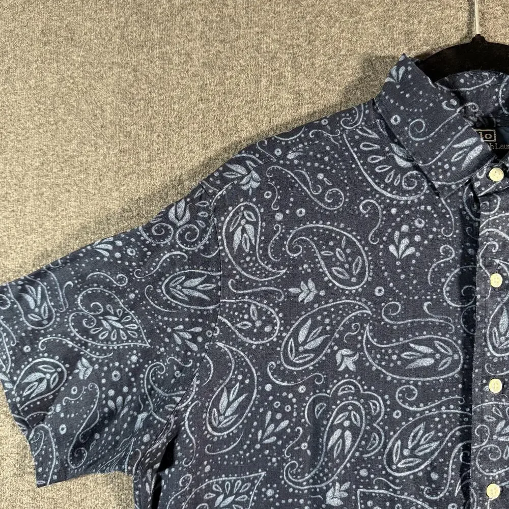 Polo Ralph Lauren Cambridge Shirt Mens Small Blue Paisley Linen Button Up
